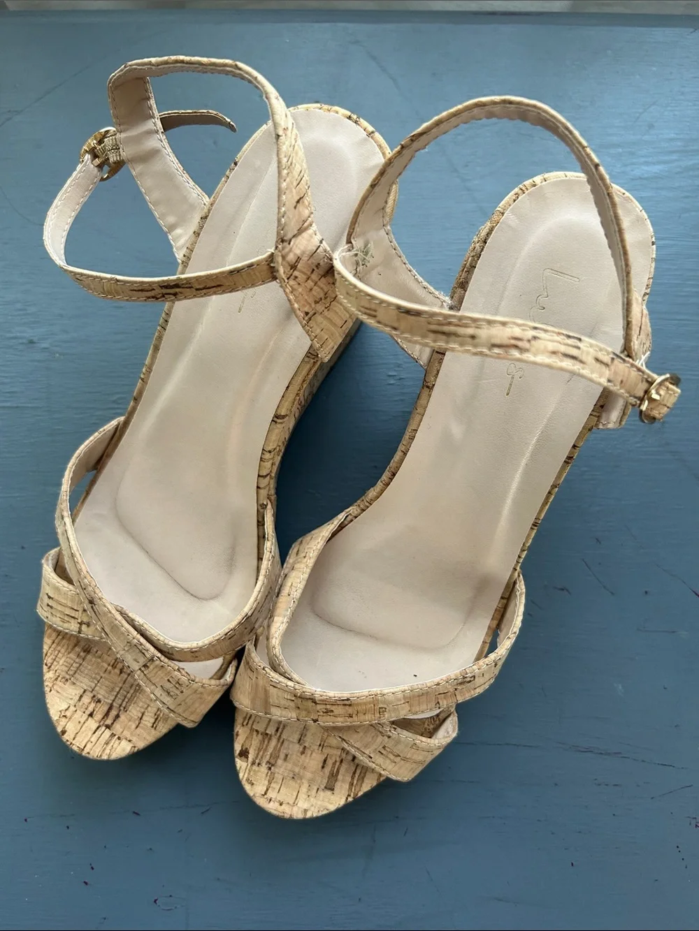 Lulu's Cork Wedge Sandals in Natural Tan